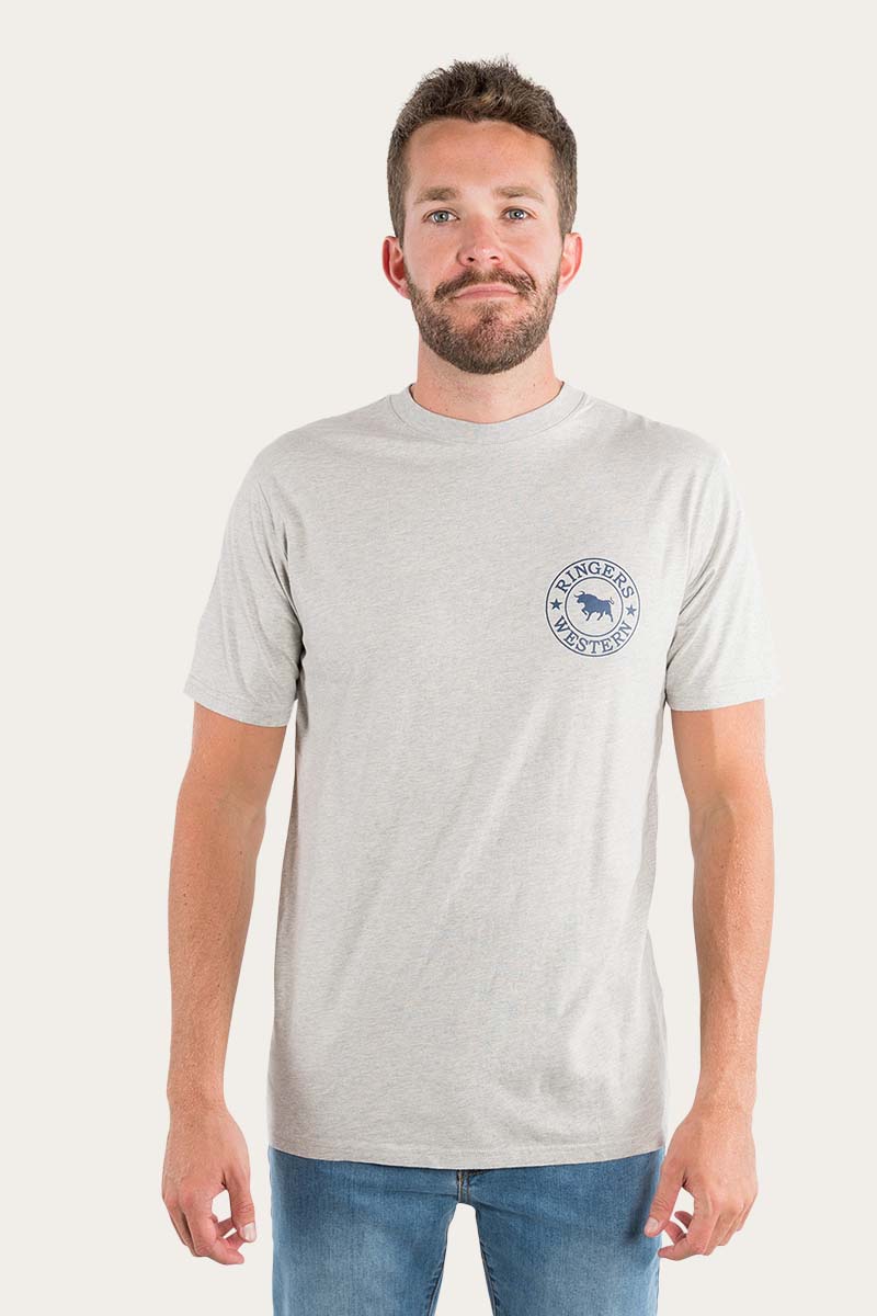Signature Bull Mens Classic T-Shirt - Grey Marle with Navy Print