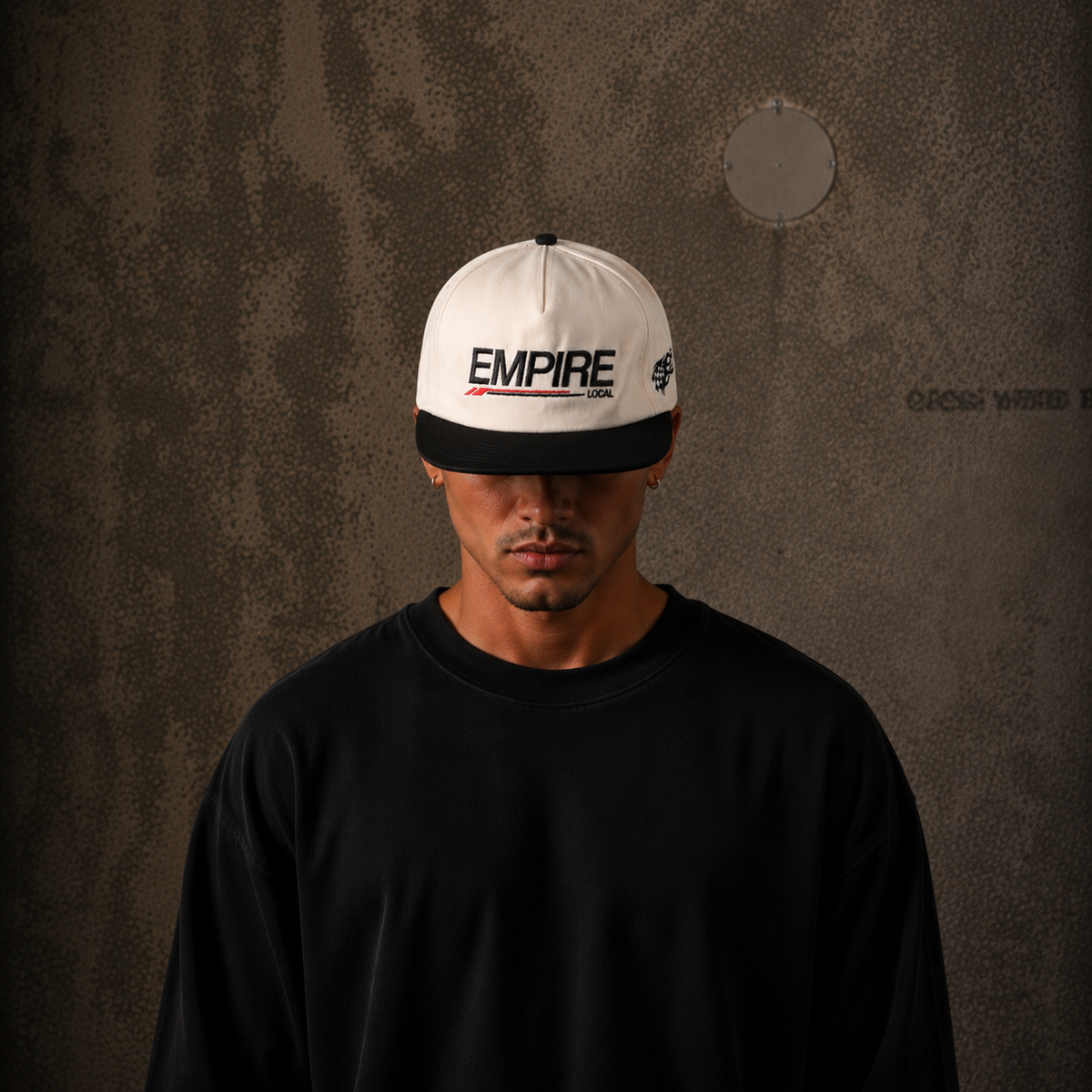 Local Racing Cap - Short Brim 5 Panel - Offwhite Black