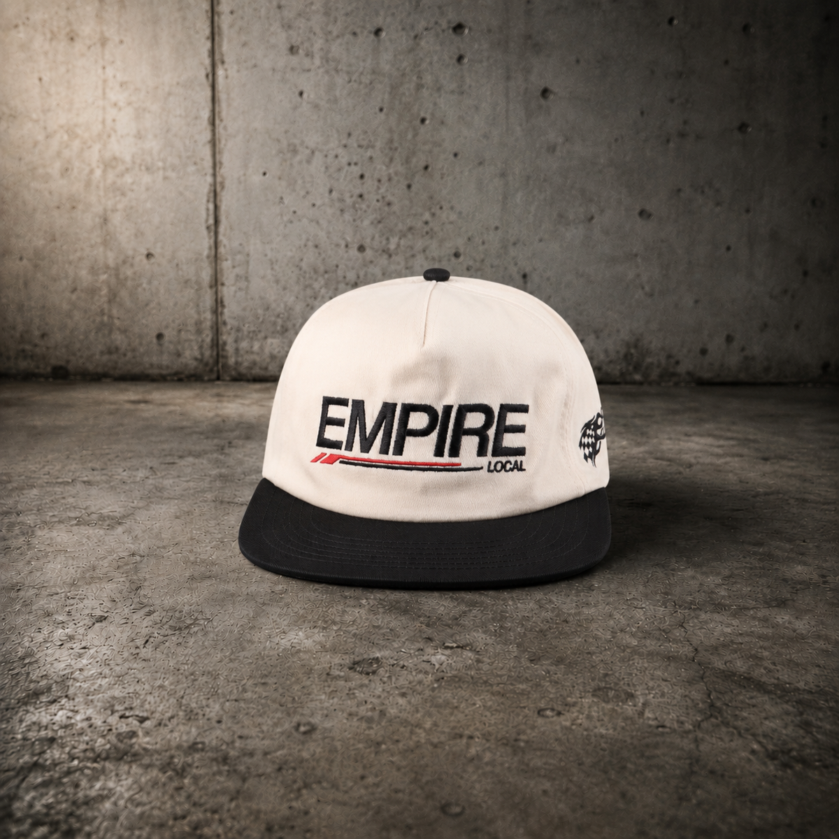 Local Racing Cap - Short Brim 5 Panel - Offwhite Black