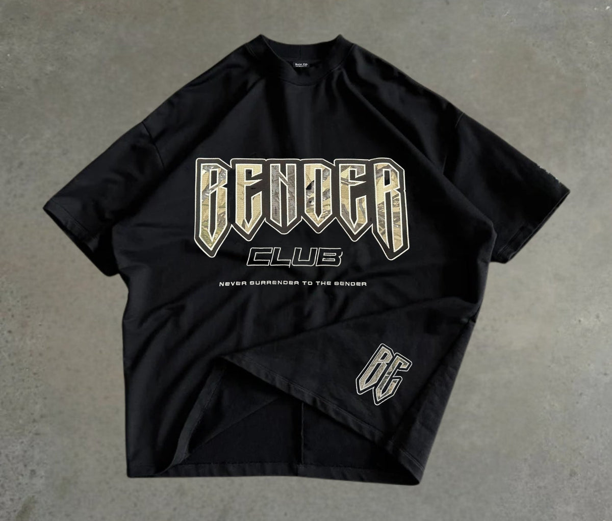 The Never Surrender Tee - Black With Camo Patch