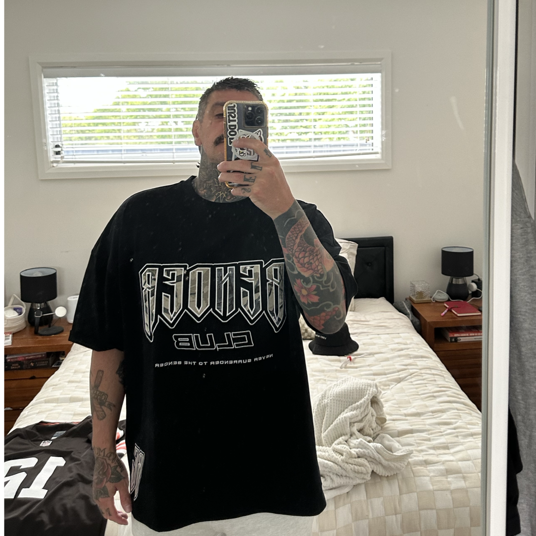 The Never Surrender Tee - Black With Camo Patch