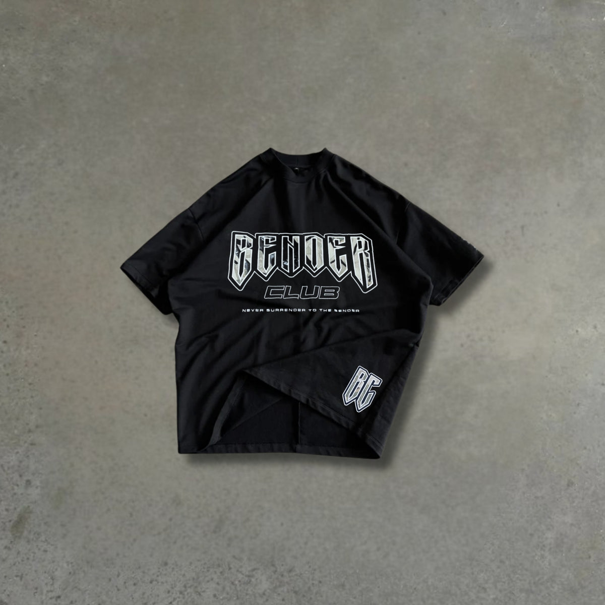 The Never Surrender Tee - Black With Camo Patch