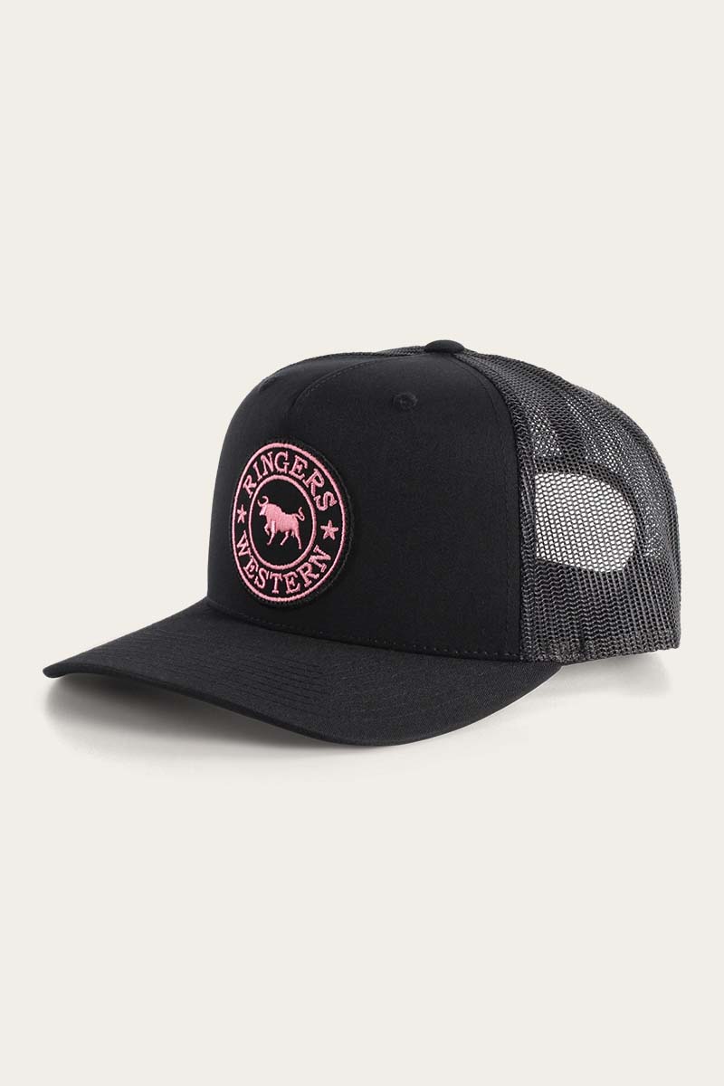 Signature Bull Trucker Cap - Black with Black & Pink Patch