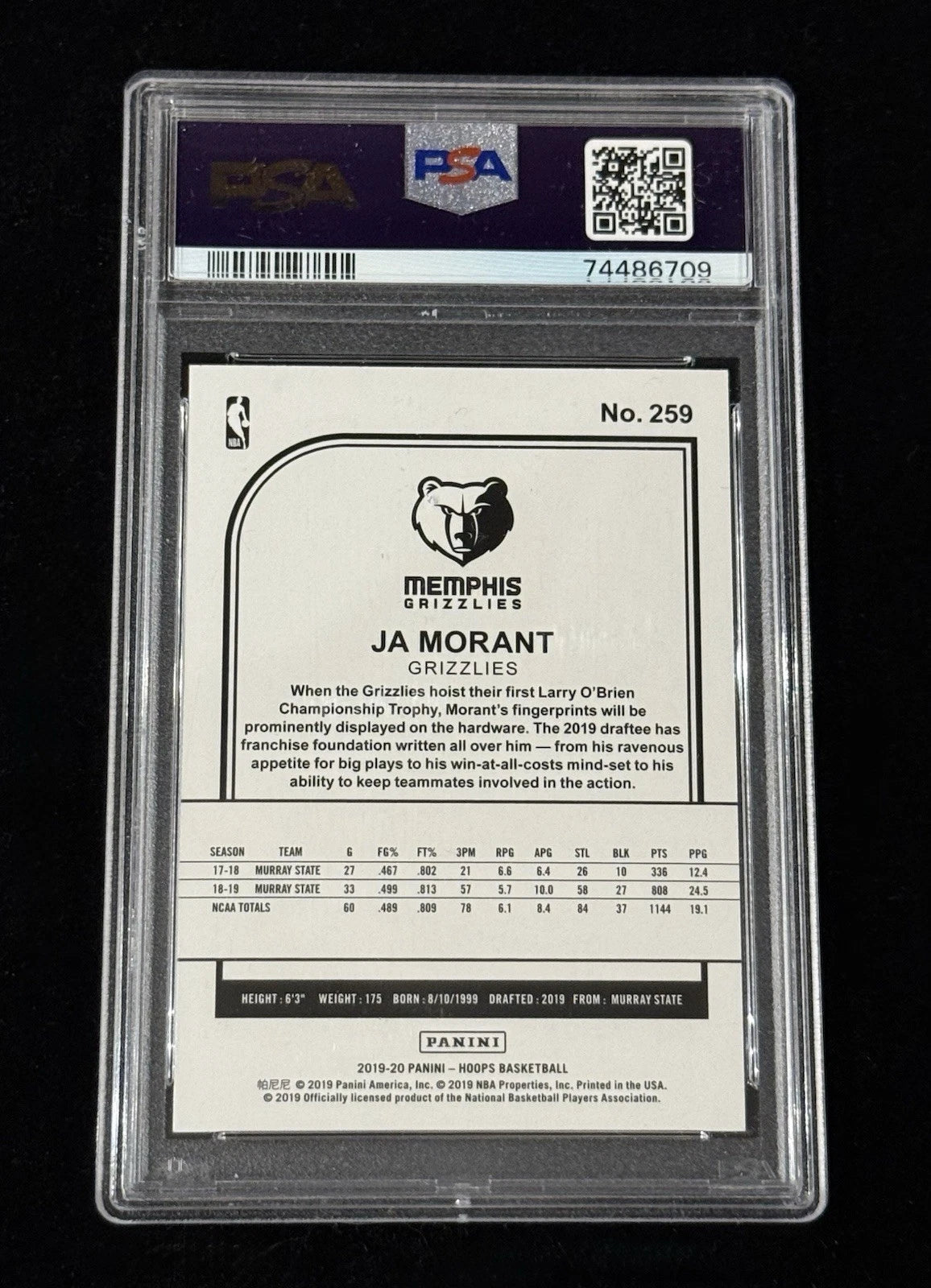 Ja Morant 2019-20 Panini NBA Hoops Teal Explosion Rookie #259 PSA 10 GEM MINT SP