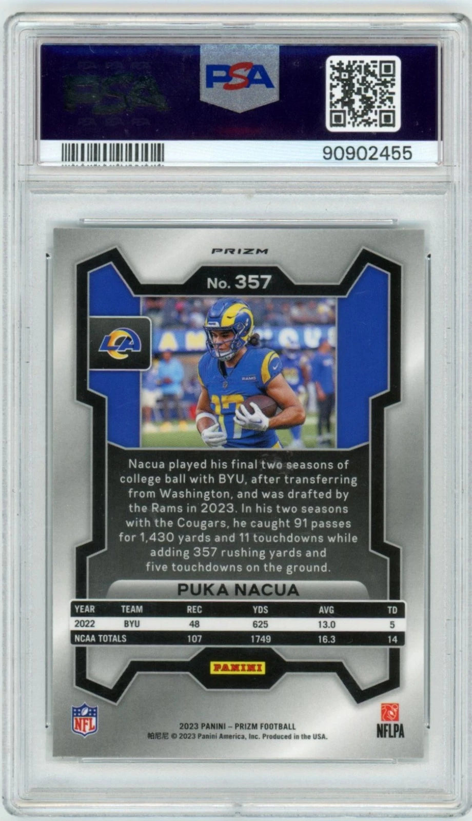 2023 Panini Prizm Puka Nacua Silver Prizm #357 PSA 9