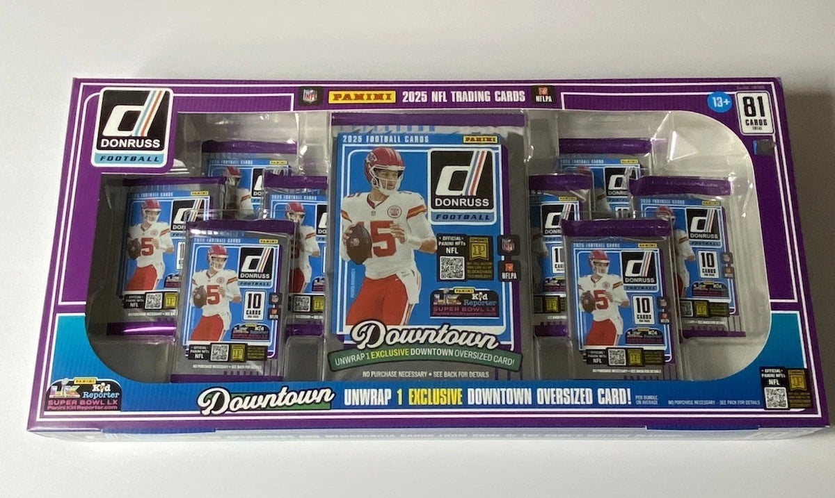 2025 Panini Donruss Football Costco Bundle 81 Cards/Sealed Packs + Downtown Card
