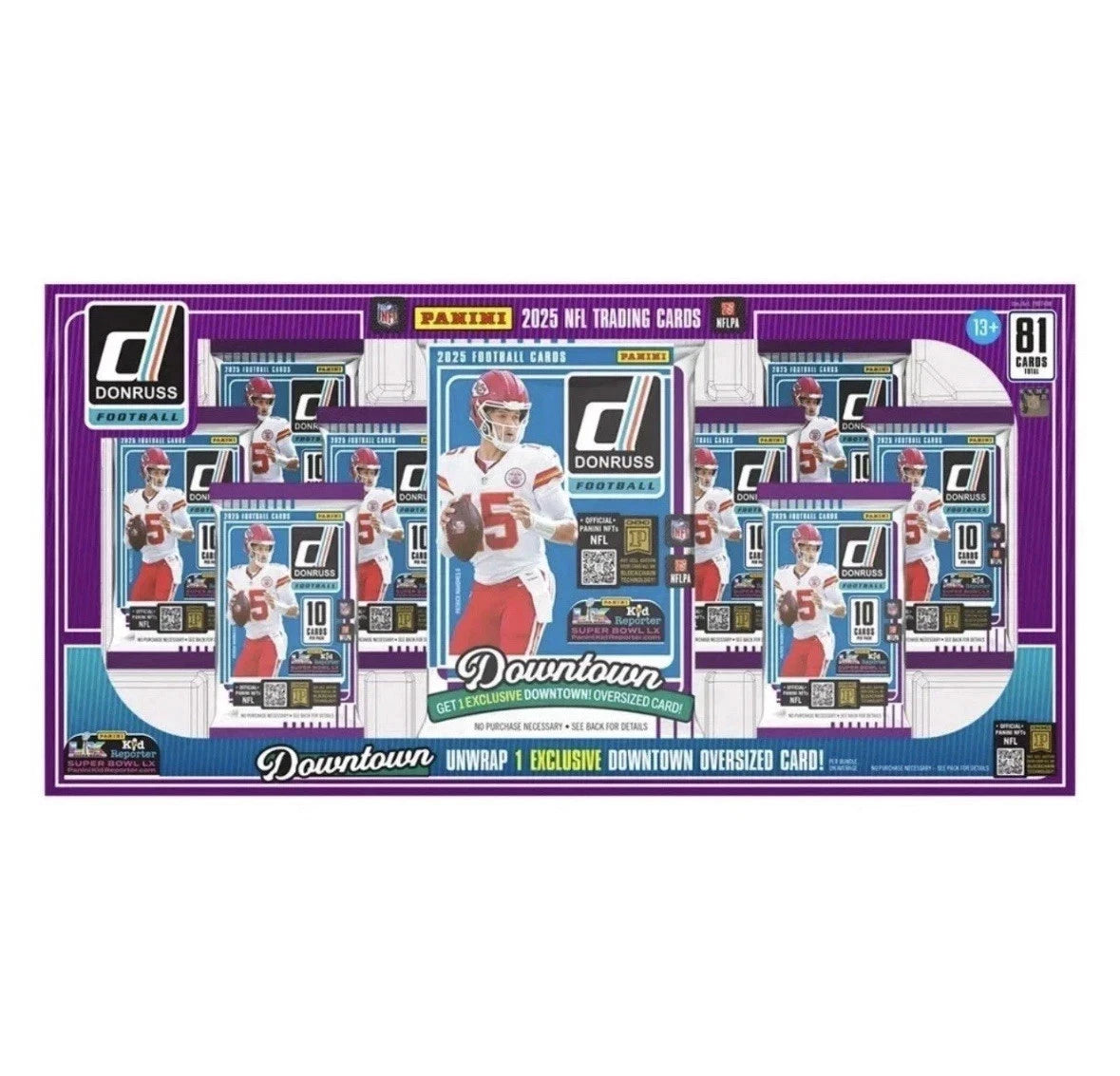 2025 Panini Donruss Football Costco Bundle 81 Cards/Sealed Packs + Downtown Card